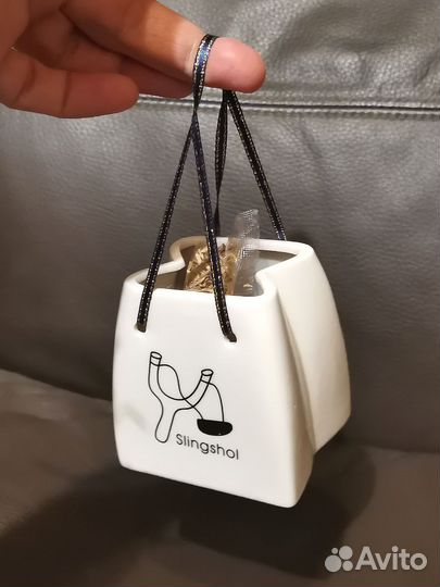 Кашпо керамическое сувенир сумка Растущая травка