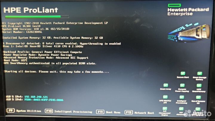 Сервер HP Proliant DL380 gen10, 1х Xeon 4110, 32gb