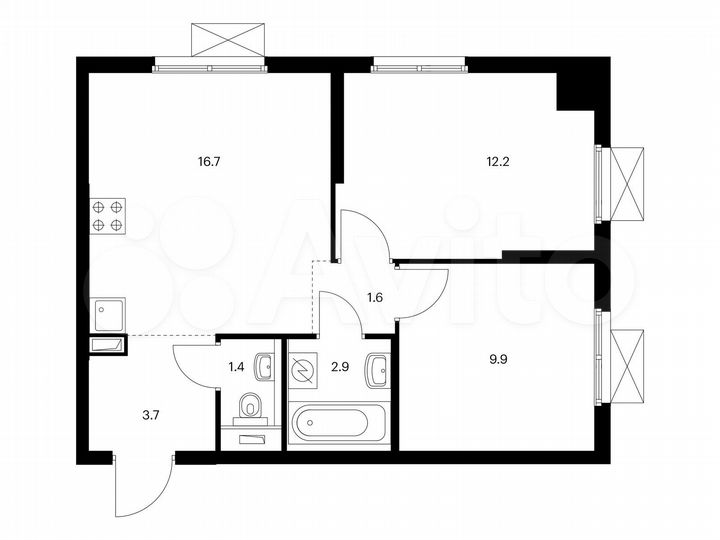 2-к. квартира, 48,4 м², 12/24 эт.