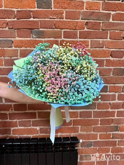 Огромные букеты Гипсофила цветная