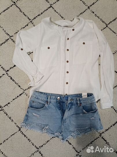 Шорты джинсовые (рубашка лен в подарок)