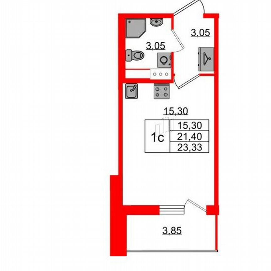 Квартира-студия, 21,4 м², 12/12 эт.