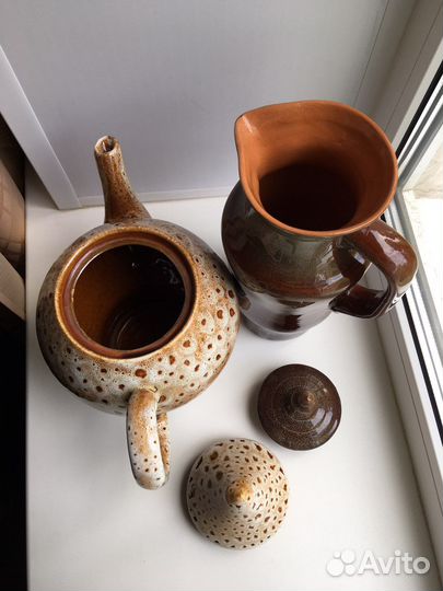 Керамические чайник, кувшин, горшочки СССР