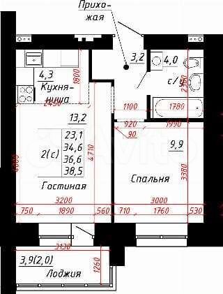 2-к. квартира, 38,5 м², 15/16 эт.