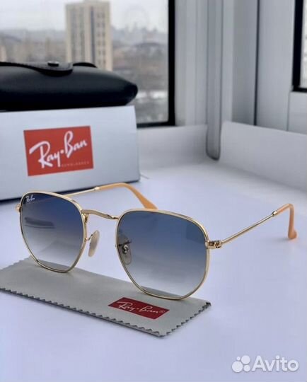 Солнцезащитные очки ray ban hexagonal голубые
