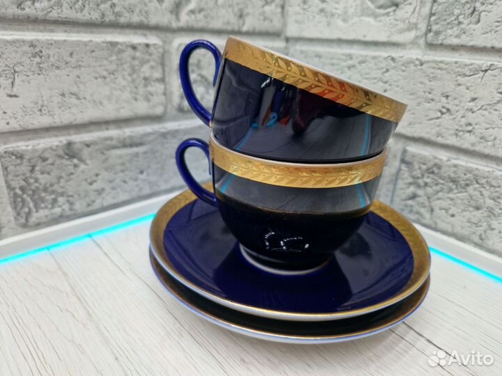 К.3754 Чайная пара лфз Кобальт позолота