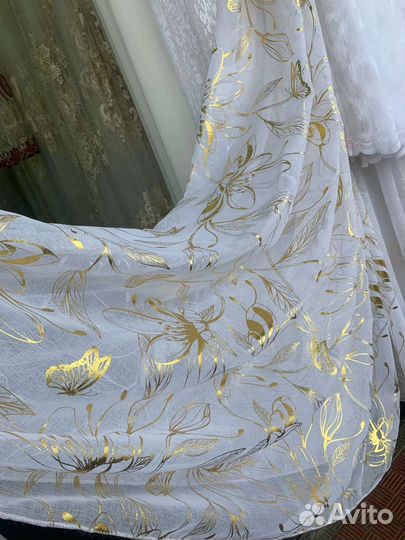 Тюль Лён батист Золото, Серебро