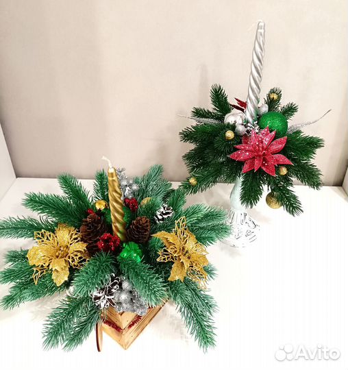 Композиция из искусственной ели со свечой