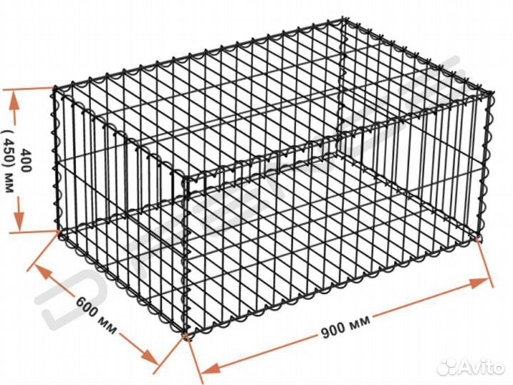 Сварной габион 0,45х0,6х0,9 м, яч.55х200 мм