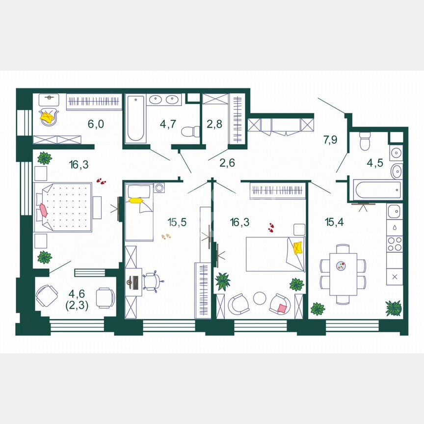 3-к. квартира, 94,3 м², 7/17 эт.