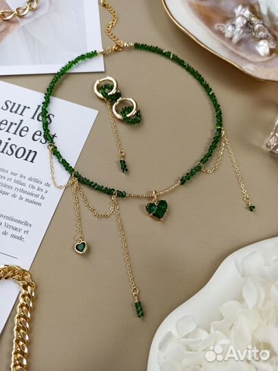 Кoлье чокep кaк из Pintеrеst зеленый золото