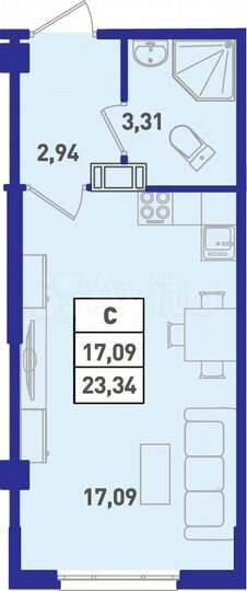 Квартира-студия, 23,9 м², 1/18 эт.