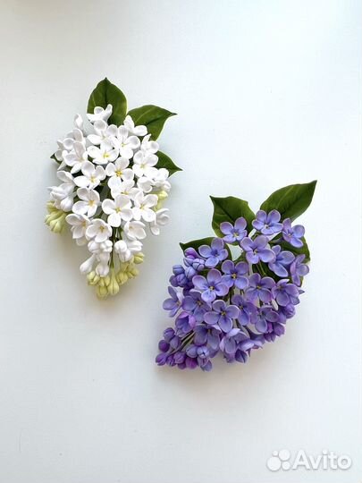 Броши с сиренью ручной работы 2 шт