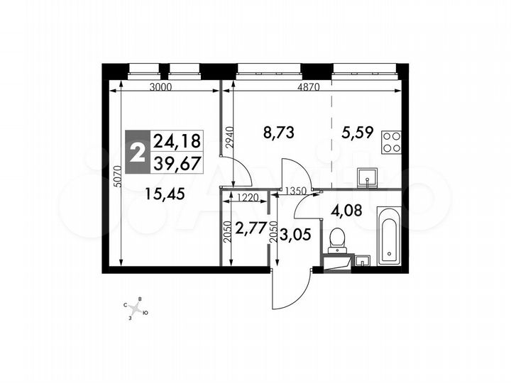 2-к. апартаменты, 39,7 м², 2/15 эт.
