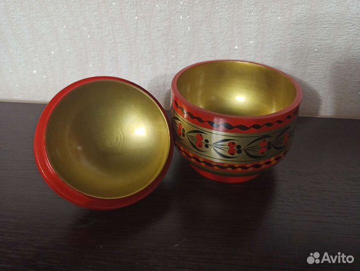 Сахарница и ложки, деревянные, расписные