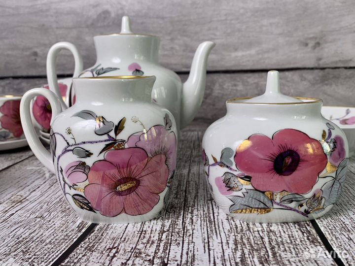 Чайный сервиз Розовая ветка лфз фарфор СССР винтаж