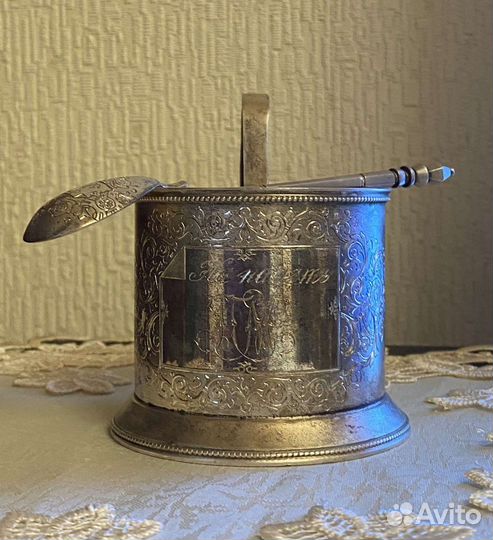 Подстаканник с ложкой, 84 проба