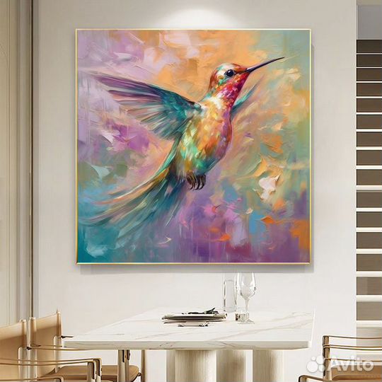 Нежная картина маслом на холсте Полет колибри