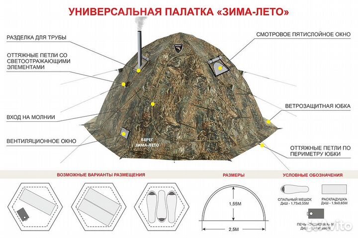 Палатка зимняя двухслойная Берег Зима Лето