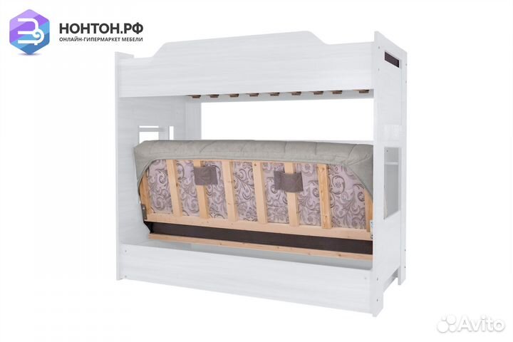 Двухъярусная кровать с диван-кроватью светло-серый