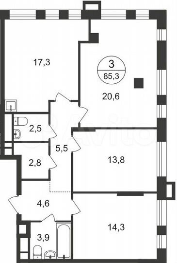 3-к. квартира, 85,3 м², 16/21 эт.