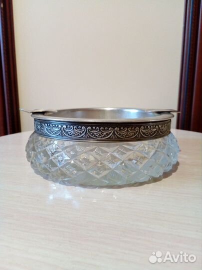 Старинная пепельница, серебро 875 проба с головой