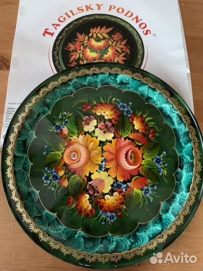 Поднос расписной тагильский круглый D 32 см