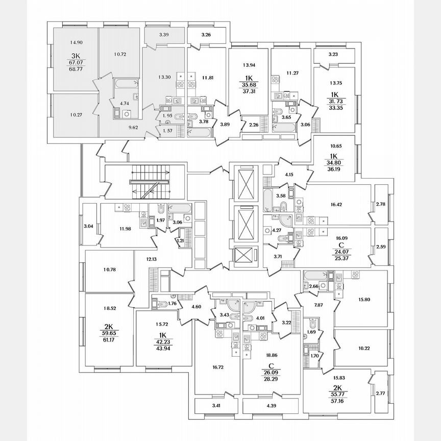 3-к. квартира, 68,8 м², 8/22 эт.