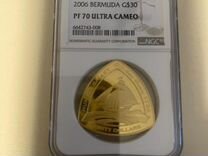 Золотая монета Бермуды Парусник Пруф 70