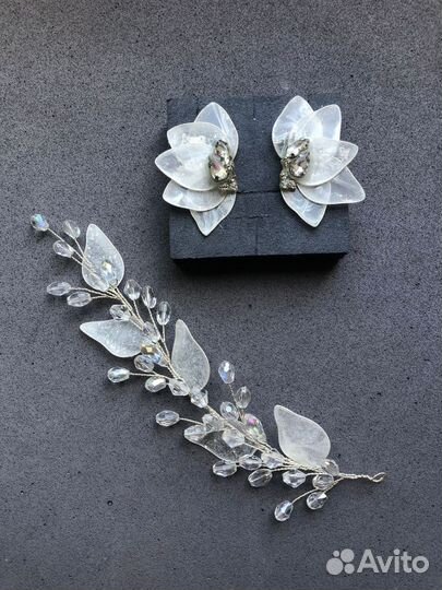 Свадебное украшение веточка серьги ручной работы