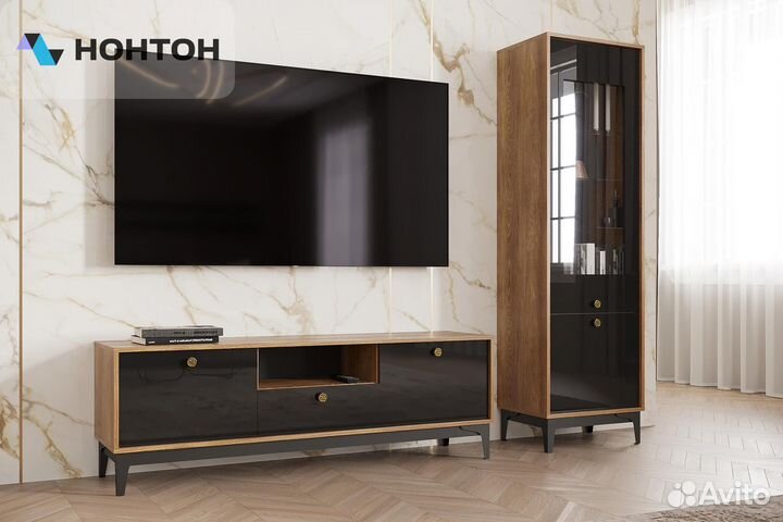 Гостиная Brass №2 каштан арвадона / черный глянец