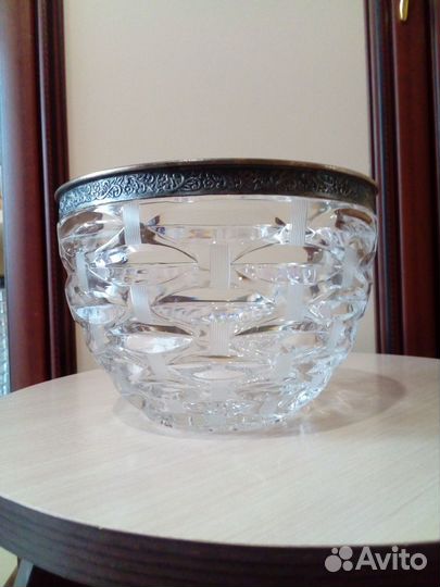 Салатница СССР, хрусталь + мельхиор