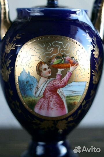 Вазоны кобальт,роспись фарфор,парные