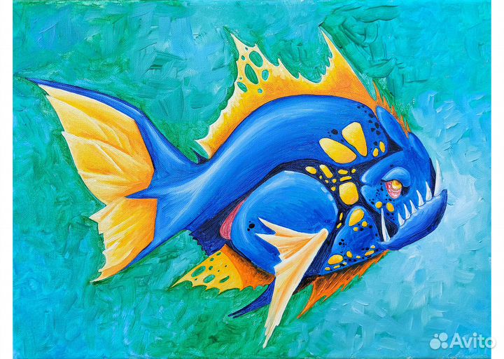 Картина с рыбой Рыба пиранья 30х40 холст масло
