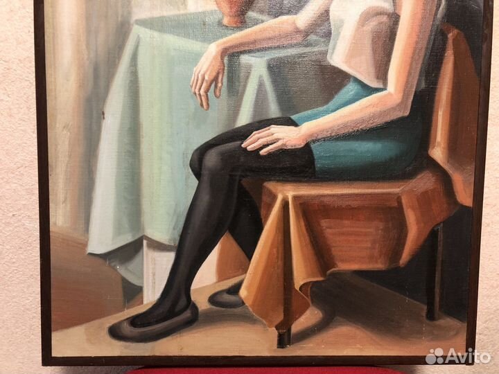 Картина холст масло, девушка на стуле