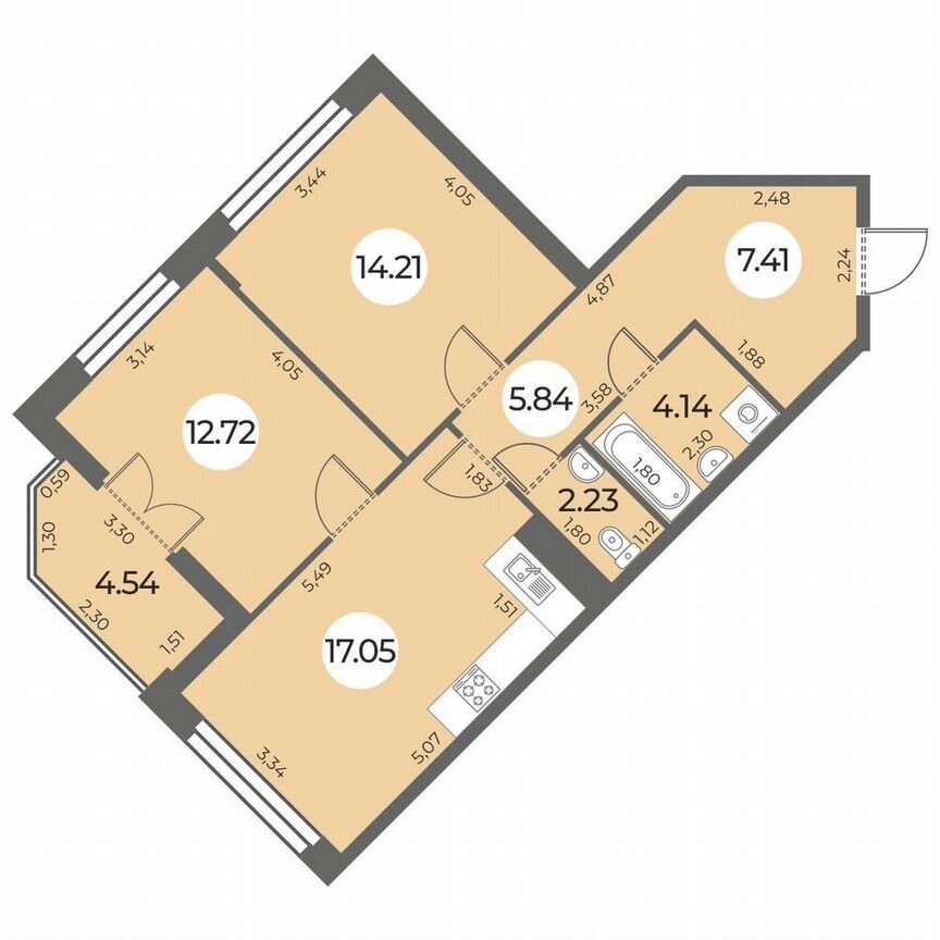 2-к. квартира, 65 м², 4/24 эт.