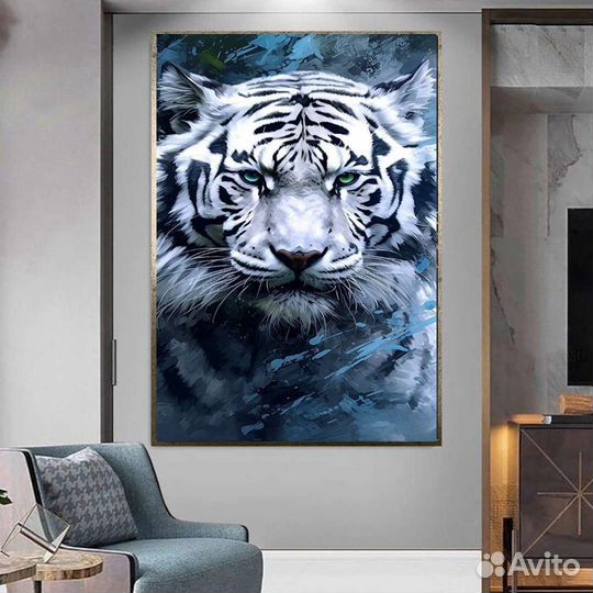 Интерьерная картина маслом белый тигр