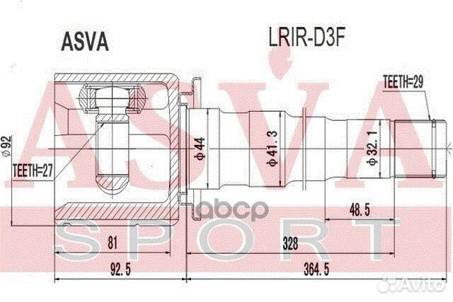 Шрус внутр прав land rover 0 lrir-D3F asva