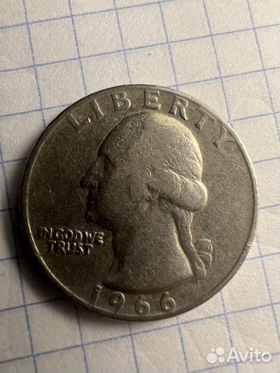 Монета Liberty 1966 года Перевëртыш ouarter dollar