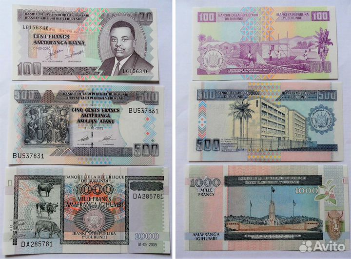 Бурунди 100, 500, 1000 франков (новые)