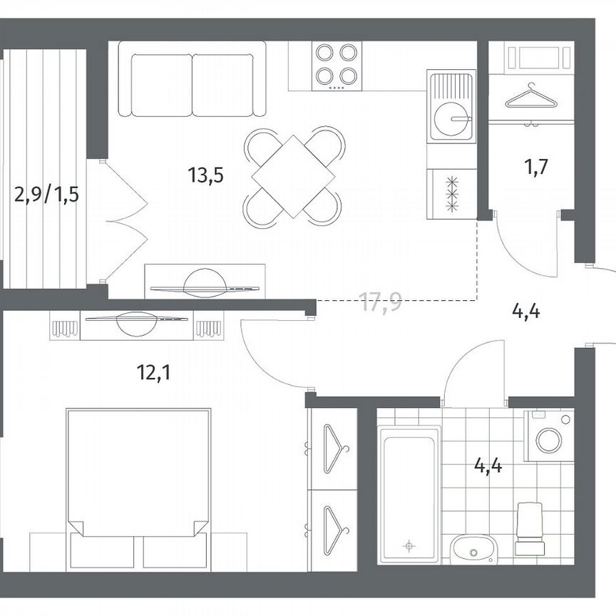 1-к. квартира, 37,7 м², 5/12 эт.