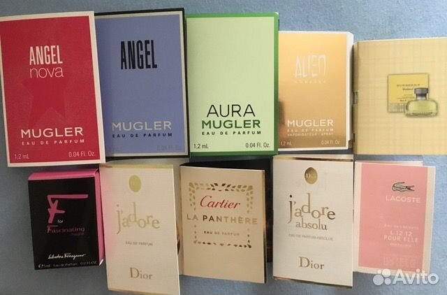 Пробники mugler, J'Adore, Burberry, Cartier, Lacos