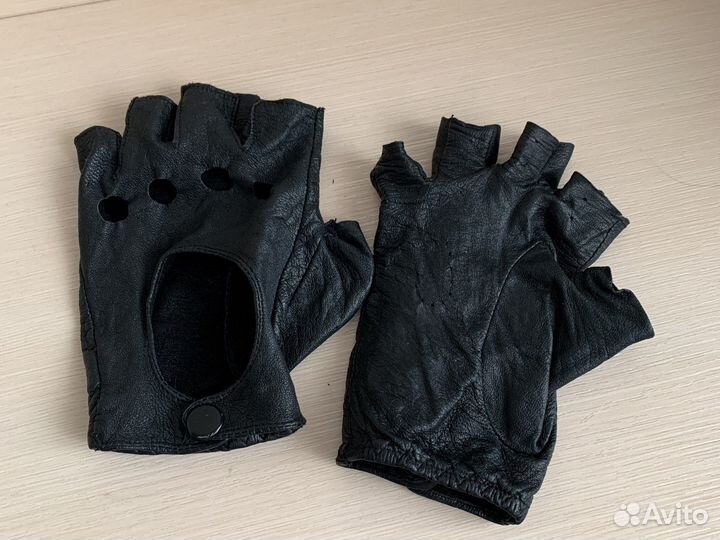 Кожаные перчатки без пальцев, размер 8