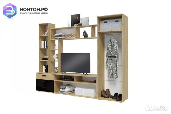 Гостиная Крокус дуб вотан / черный глянец