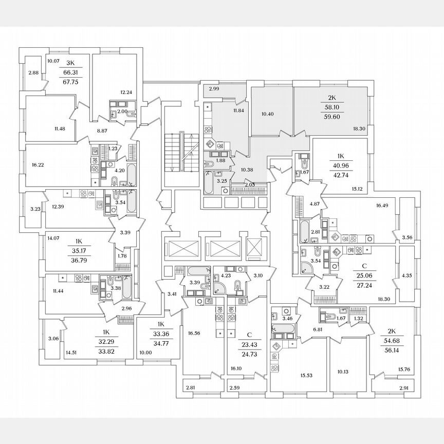 2-к. квартира, 59,6 м², 15/22 эт.