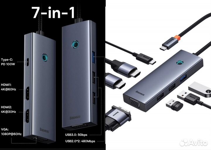 Baseus HUB 7 in 1 HDMi 4k 60Hz USB-C HUB (новый)