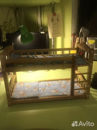 Двухэтажная Деревянная кроватка для кукол
