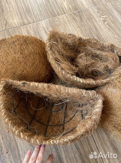 Кашпо для цветов из кокосовой стружки 4 шт