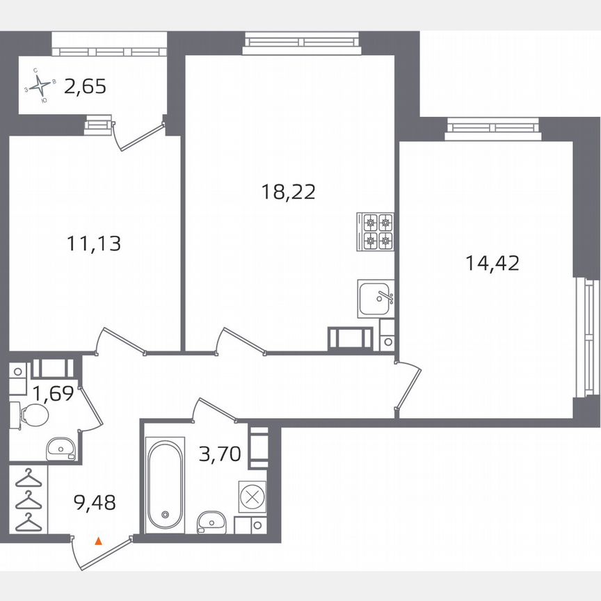 2-к. квартира, 60 м², 7/17 эт.