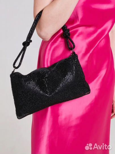 Клатч, вечерняя сумочка со стразами черная